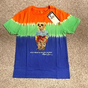 Ralph Lauren Kids Tye Dye Camping Bear Tee - Orange, Green, Blue